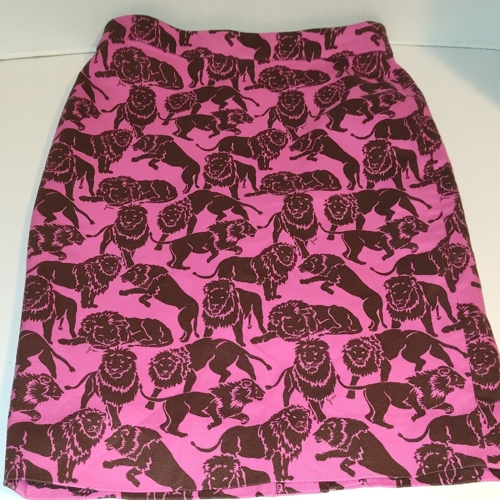 J. Crew Pink and Brown Lion Pattern Pencil Skirt Size 00